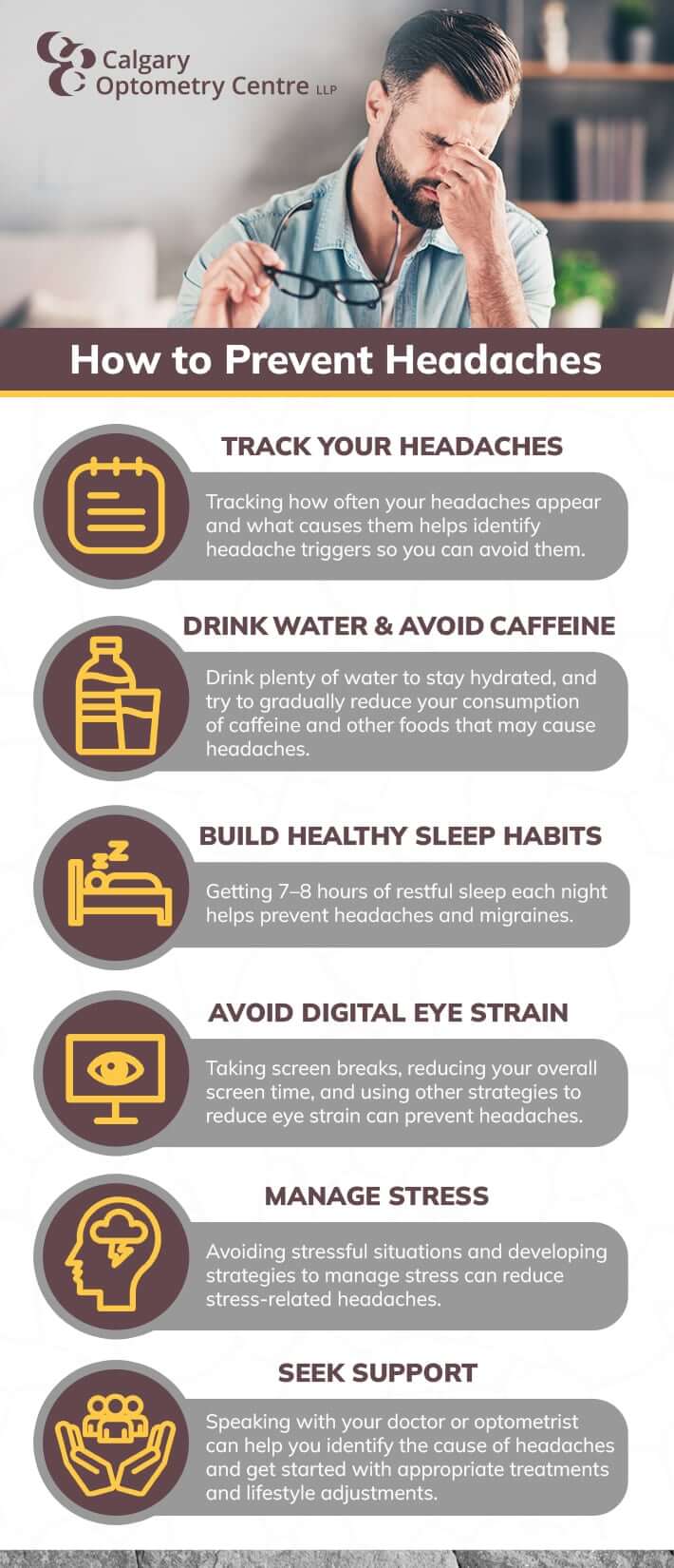 Infographic with tips on headache prevention.