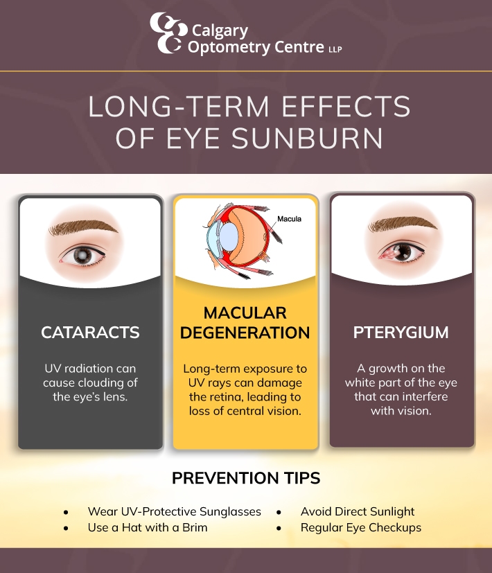 Infographic that talks about UV damage causing cataracts, macular degeneration, and pterygium.